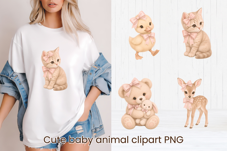 Coquette Baby Animals with pink bows clipart