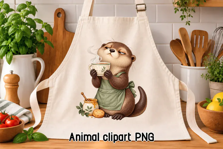 Cute Otter Tea Kitchen Clipart PNG
