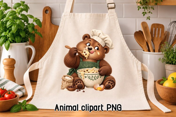Funny Bear Chef Baking Clipart PNG example image 1