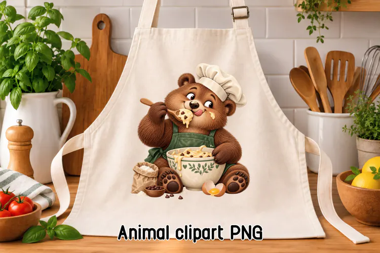 Funny Bear Chef Baking Clipart PNG