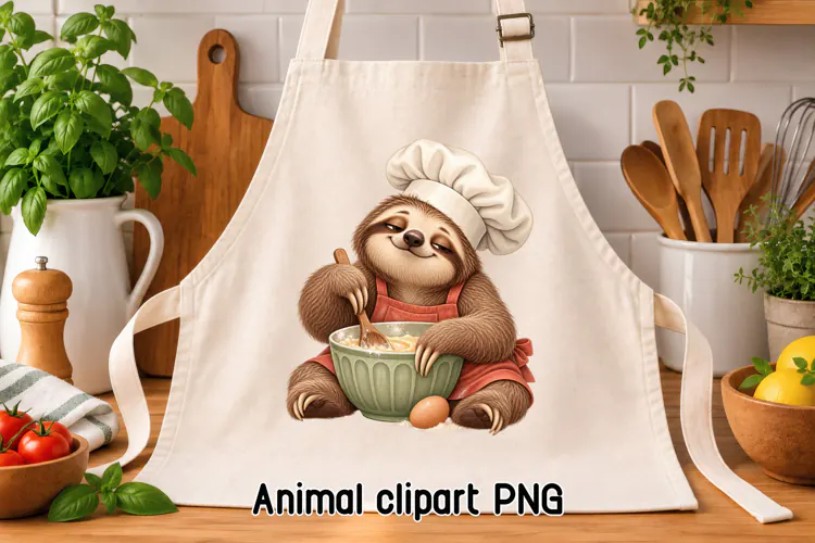 Cute Sloth Chef Baking Clipart PNG