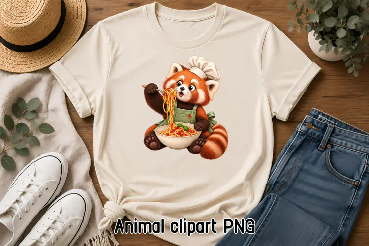Cute Red Panda Chef Spaghetti Clipart PNG