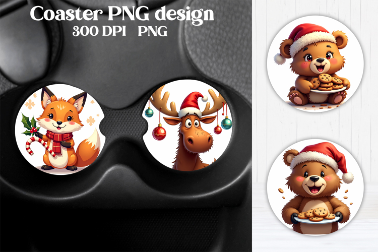 Cute Christmas Animal Car Coaster Sublimation Design