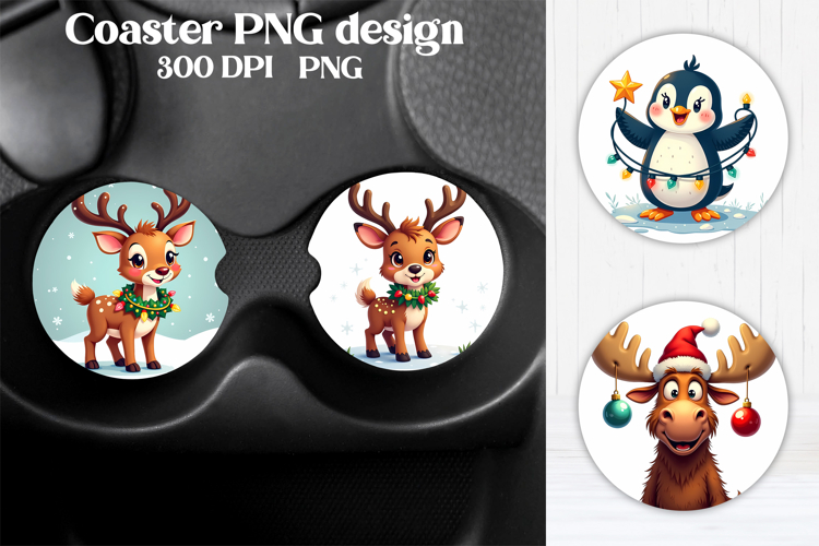 Cute Christmas Animal Car Coaster Sublimation Design