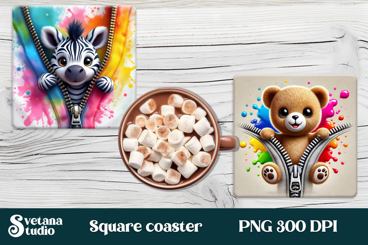 Animal square coaster sublimation | Cute animal coaster PNG