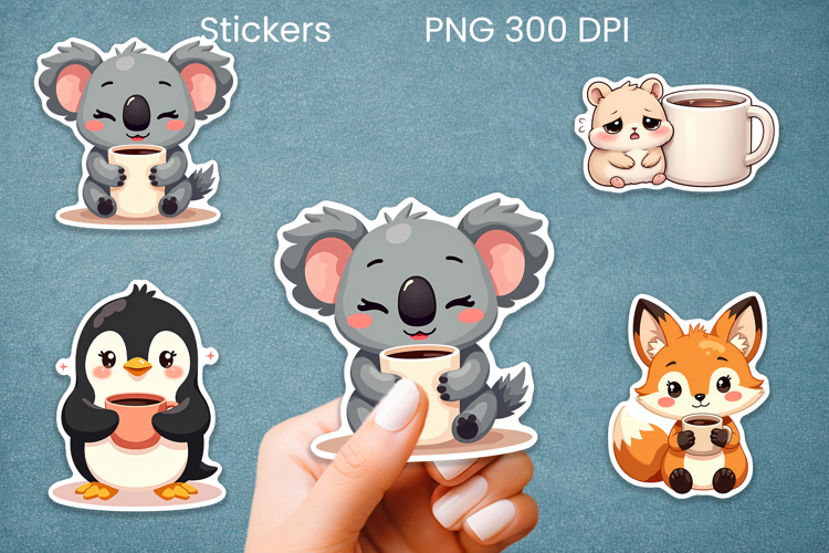 Cute coffee mood animal stickers printable