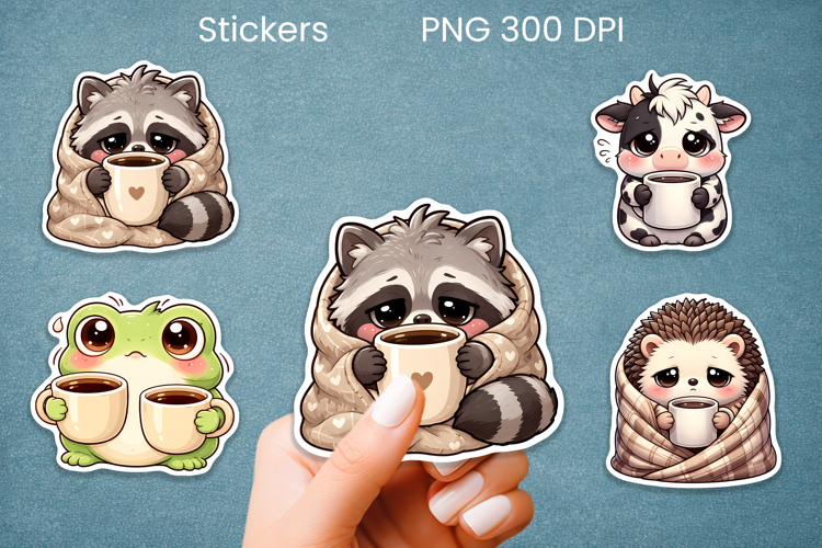 Cute coffee mood animal stickers printable