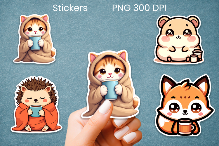 Cute coffee mood animal stickers printable