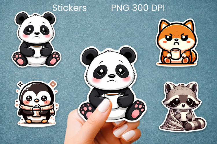 Cute coffee mood animal stickers printable