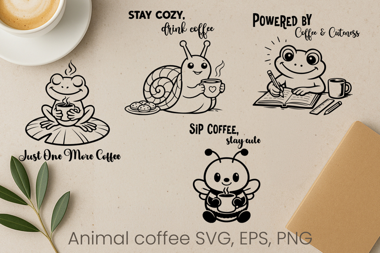 Cozy animal coffee SVG | Funny animal character SVG