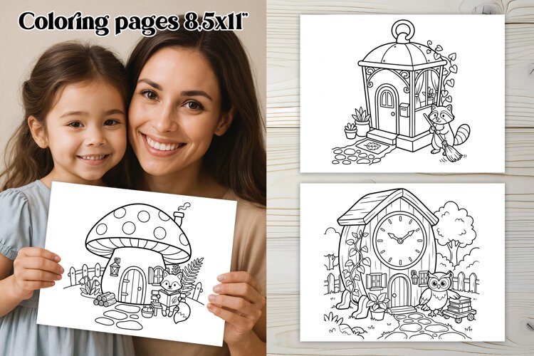 Cozy Forest Homes Coloring Pages For Kids example image 1