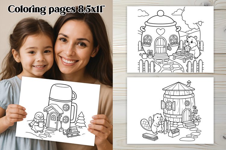 Cozy Woodland Houses Coloring Pages For Kids example image 1