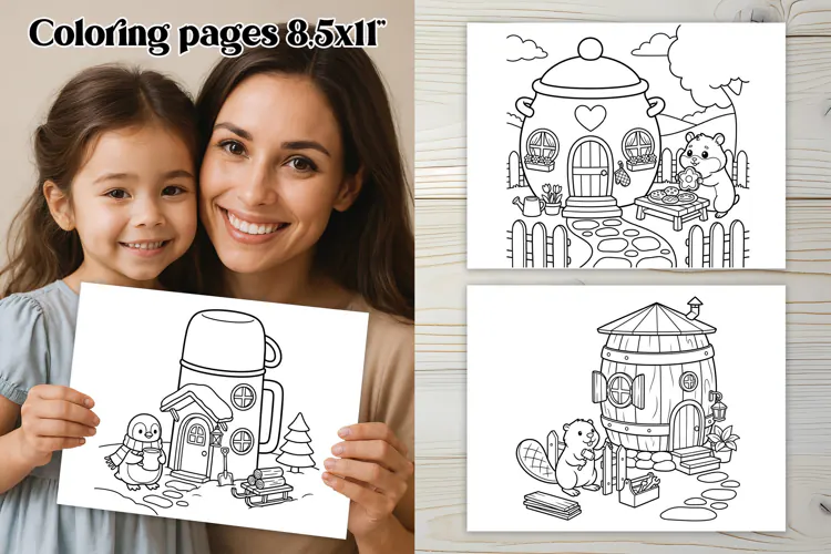 Cozy Woodland Houses Coloring Pages For Kids