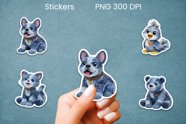 Denim animal sticker printable | Patchwork animal sticker
