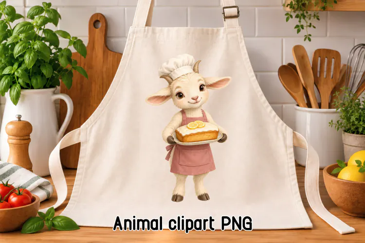 Goat Chef Lemon Loaf Clipart PNG