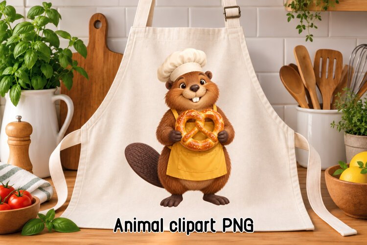 Cute Beaver Baker Pretzel Clipart PNG example image 1