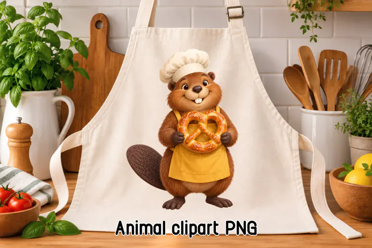 Cute Beaver Baker Pretzel Clipart PNG