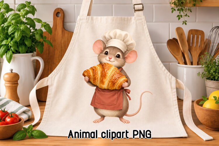 Cute Mouse Baker Croissant Clipart PNG example image 1