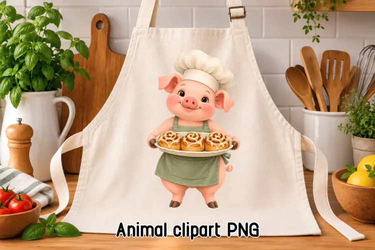 Cute Pig Baker Cinnamon Rolls Clipart PNG