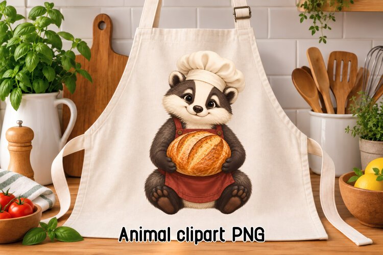Cute Badger Baker Bread Clipart PNG example image 1