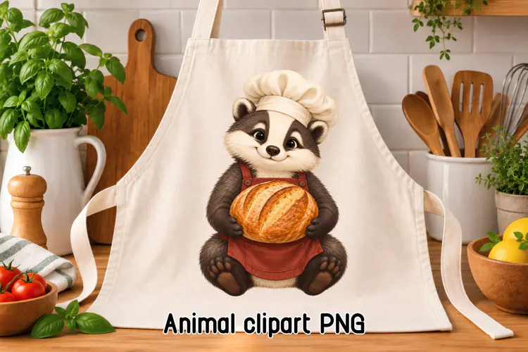 Cute Badger Baker Bread Clipart PNG
