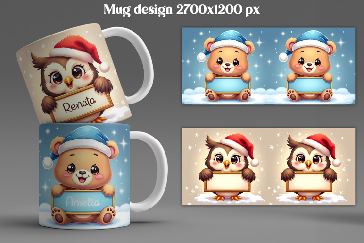 Christmas animal mug wrap | Add your name mug