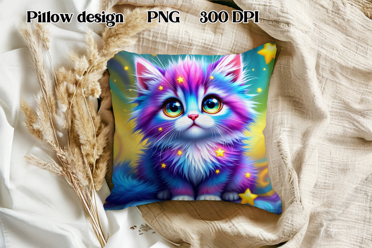 Animal pillow PNG design | Pink cat sublimation design