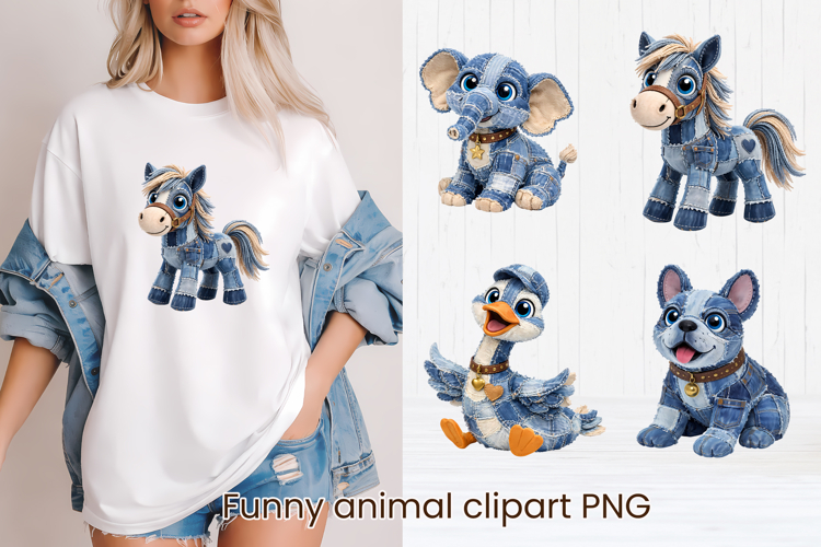 Cute denim patchwork animals clipart | Patchwork sublimation