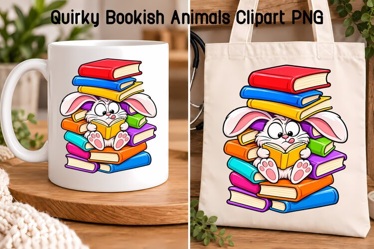 Bookish Bunny Reading Clipart PNG | Animal sublimation example image 1