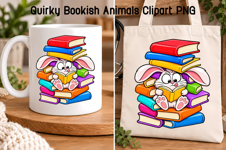 Bookish Bunny Reading Clipart PNG | Animal sublimation
