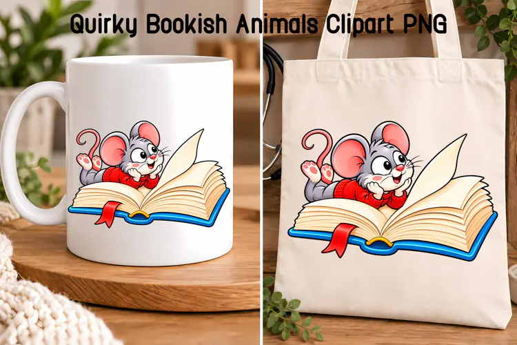 Reading Mouse Book Clipart PNG | Animal sublimation