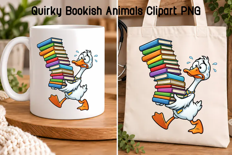 Funny Goose with Books Clipart PNG | Animal sublimation