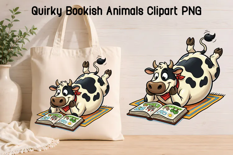 Funny Cow Reading Book Clipart PNG | Animal sublimation