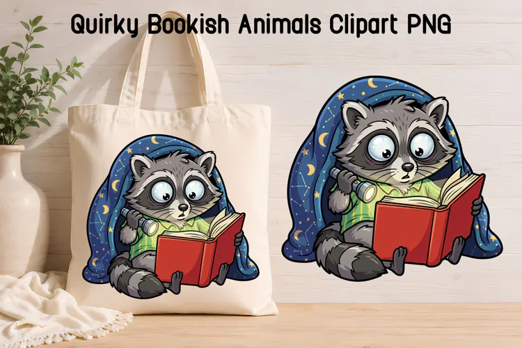 Cozy Raccoon Reading Clipart PNG | Animal sublimation