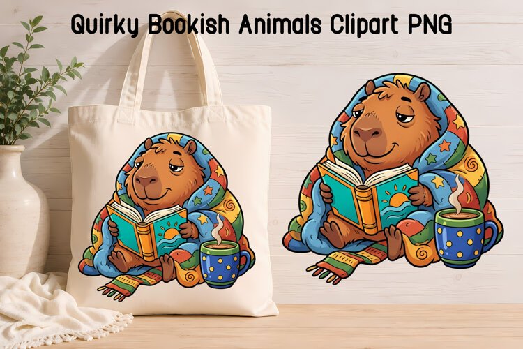 Cozy Capybara Reading Clipart PNG | Animal sublimation example image 1