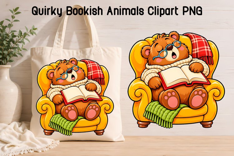 Sleepy Bear Reading Book Clipart PNG | Animal sublimation example image 1