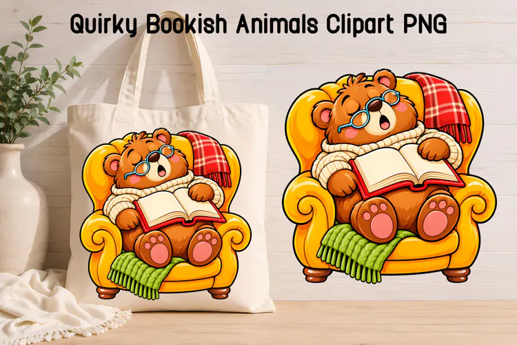 Sleepy Bear Reading Book Clipart PNG | Animal sublimation
