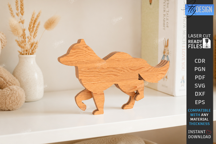 3D Layered Wolf Figurines Laser Cut | Tabletop Decor | CNC