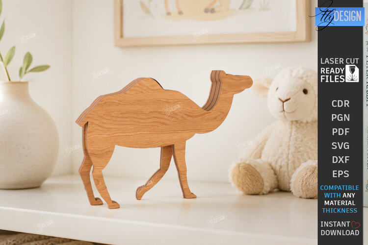 3D Layered Camel Figurines Laser Cut | Tabletop Decor | CNC example image 1