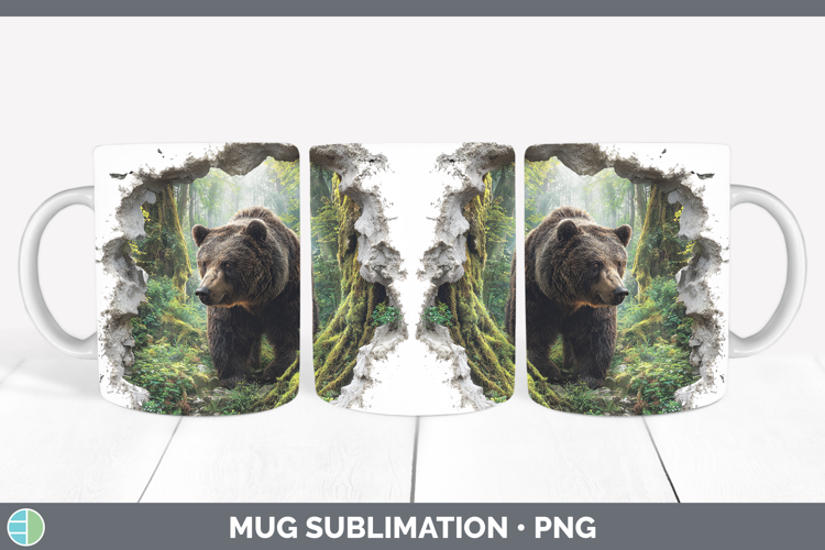 Bear Animals 3D Hole Mug Wrap Sublimation Design