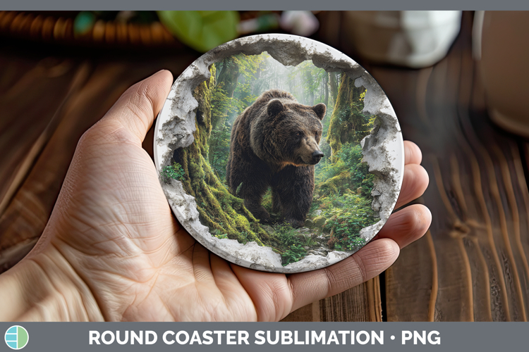 Bear Animals 3D Hole Round Coaster Sublimation Design
