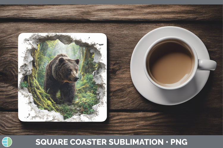 Bear Animals 3D Hole Square Coaster Sublimation Design