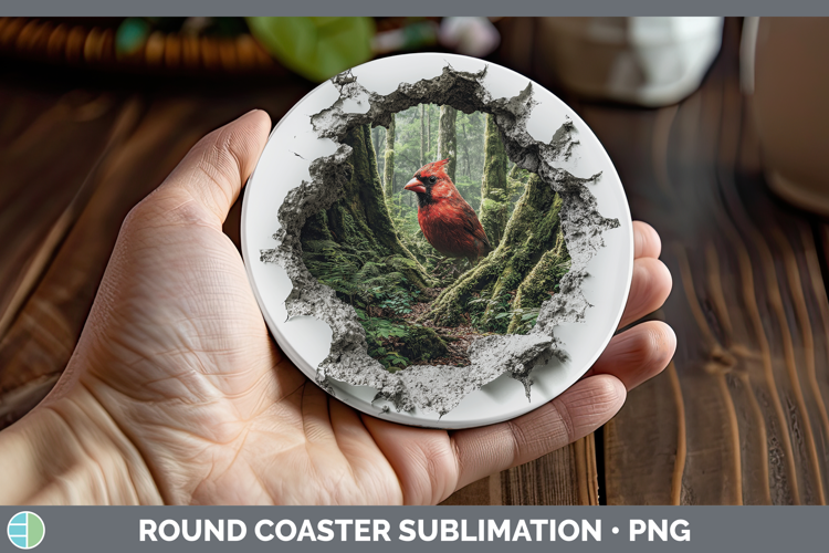 Cardinal Animals 3D Hole Round Coaster Sublimation Design