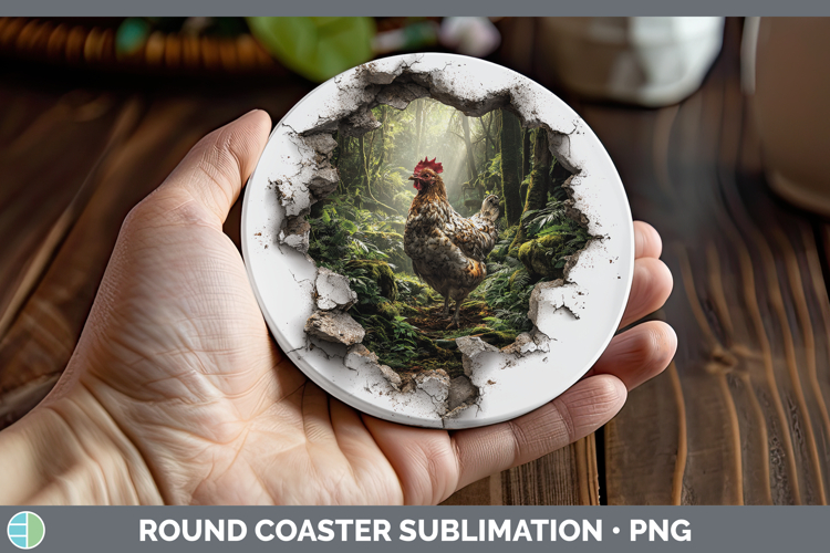 Chicken Animals 3D Hole Round Coaster Sublimation Design