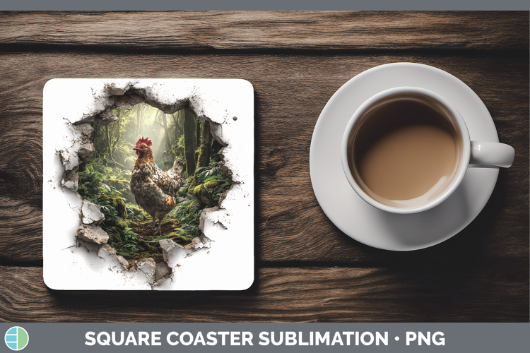 Chicken Animals 3D Hole Square Coaster Sublimation Design