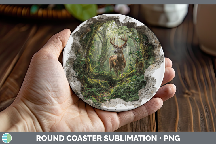 Deer Animals 3D Hole Round Coaster Sublimation Design