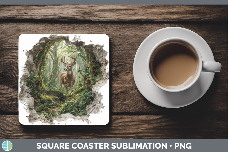 Deer Animals 3D Hole Square Coaster Sublimation Design