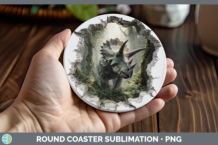 Dinosaur Animals 3D Hole Round Coaster Sublimation Design