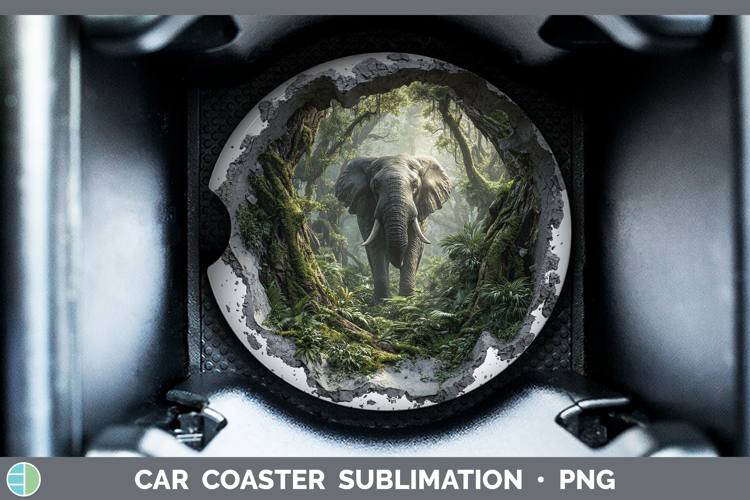 Elephant Animals 3D Hole Car Coaster Sublimation Design