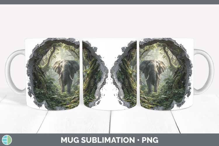 Elephant Animals 3D Hole Mug Wrap Sublimation Design